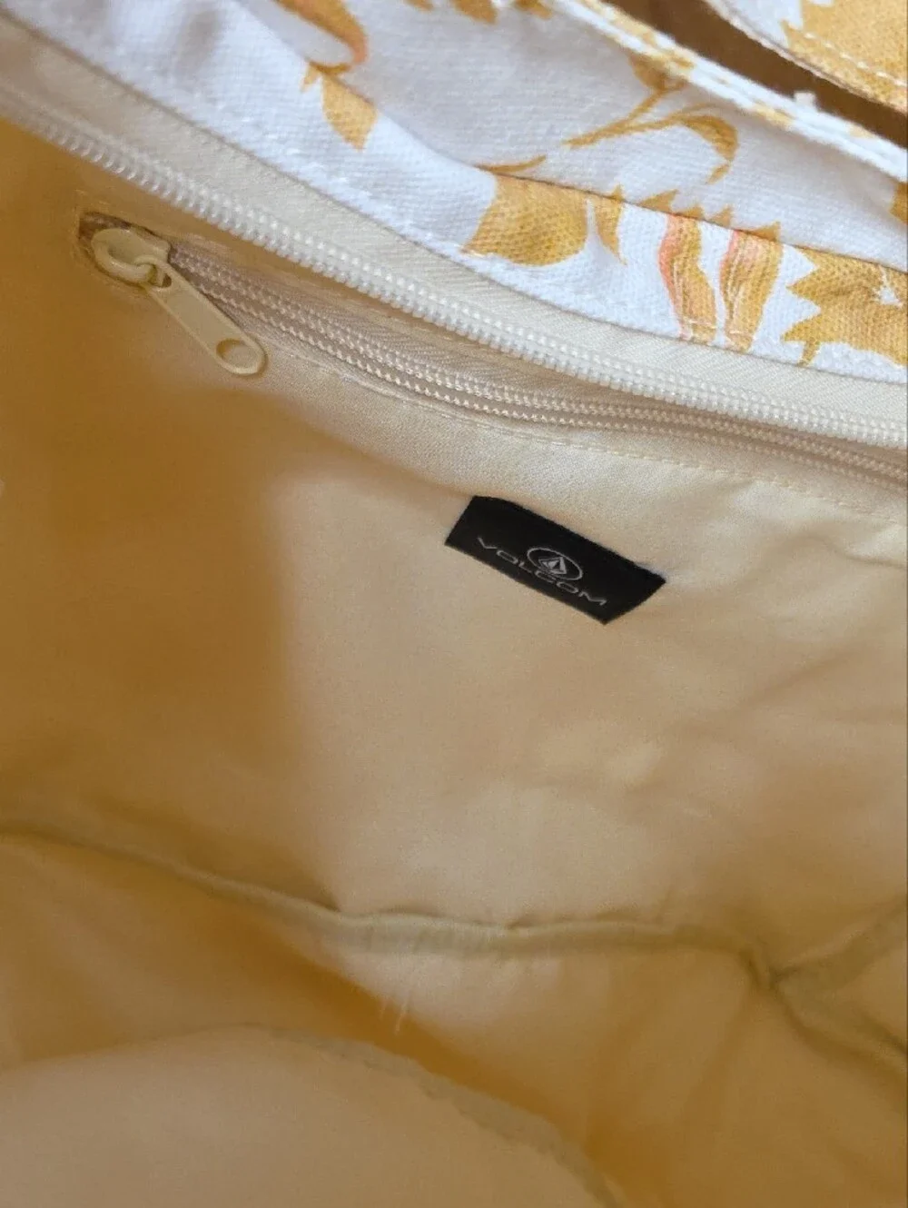 Volcom Schoolyard Canvas Hobo Tote Bag Dust Gold Floral Slouchy Purse NWT